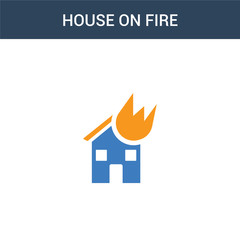 two colored House on fire concept vector icon. 2 color House on fire vector illustration. isolated blue and orange eps icon on white background.