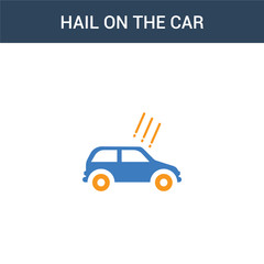 two colored Hail on the car concept vector icon. 2 color Hail on the car vector illustration. isolated blue and orange eps icon on white background.