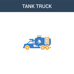 two colored Tank truck concept vector icon. 2 color Tank truck vector illustration. isolated blue and orange eps icon on white background.