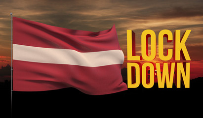 Coronavirus COVID-19 lockdown concept with waving national flag of Latvia. Pandemic 3D illustration.