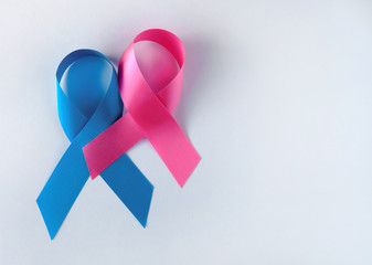 Blue and pink symbolic ribbon - the problem of colon cancer, breast cancer