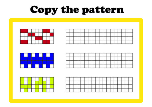 Vector worksheet for preschool, copy the pattern, scaled for A4 print