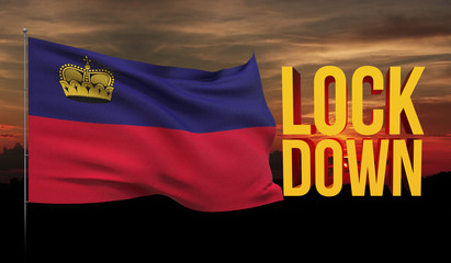 Coronavirus COVID-19 lockdown concept with waving national flag of Liechtenstein. Pandemic 3D illustration.