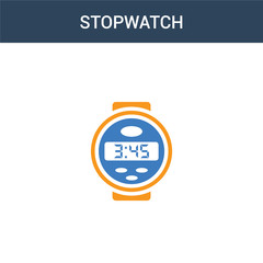 two colored Stopwatch concept vector icon. 2 color Stopwatch vector illustration. isolated blue and orange eps icon on white background.
