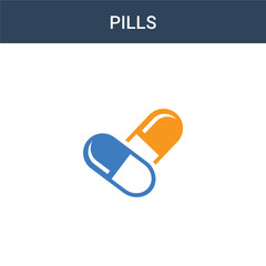 two colored Pills concept vector icon. 2 color Pills vector illustration. isolated blue and orange eps icon on white background.