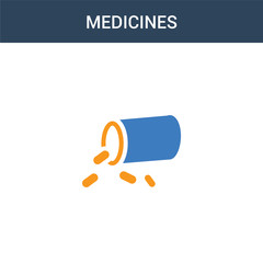 two colored Medicines concept vector icon. 2 color Medicines vector illustration. isolated blue and orange eps icon on white background.