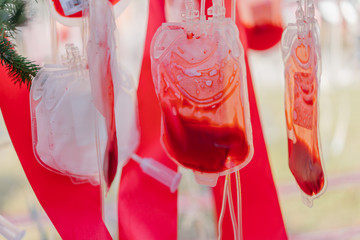 Half empty blood bags, close angle