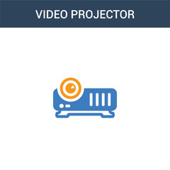 two colored Video projector concept vector icon. 2 color Video projector vector illustration. isolated blue and orange eps icon on white background.