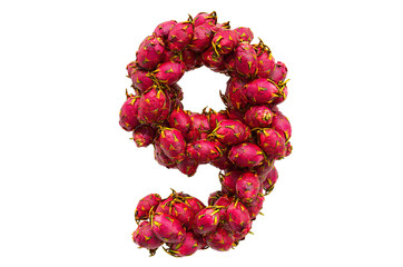 Number 9 from dragon fruits, 3D rendering
