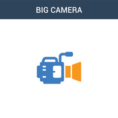 two colored Big Camera concept vector icon. 2 color Big Camera vector illustration. isolated blue and orange eps icon on white background.