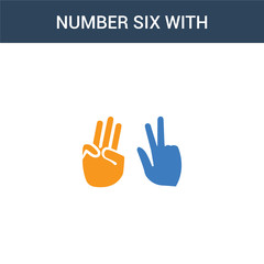 two colored Number six with six fingers concept vector icon. 2 color Number six with six fingers vector illustration. isolated blue and orange eps icon on white background.