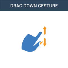 two colored Drag Down gesture concept vector icon. 2 color Drag Down gesture vector illustration. isolated blue and orange eps icon on white background.