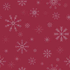 Snowflakes on red background vector seamless pattern
