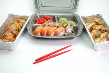 Japanese roll delivery service on an isolated white background.