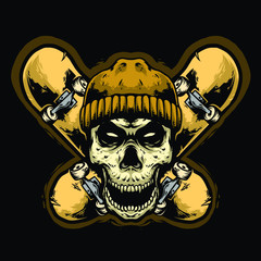 skull head with skate board logo design mascot vector
