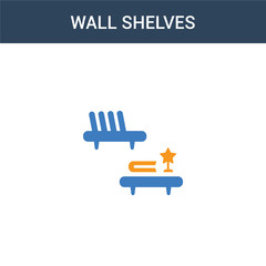 two colored Wall Shelves concept vector icon. 2 color Wall Shelves vector illustration. isolated blue and orange eps icon on white background.