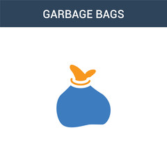 two colored Garbage bags concept vector icon. 2 color Garbage bags vector illustration. isolated blue and orange eps icon on white background.