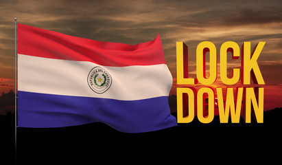 Coronavirus COVID-19 lockdown concept with waving national flag of Paraguay. Pandemic 3D illustration.