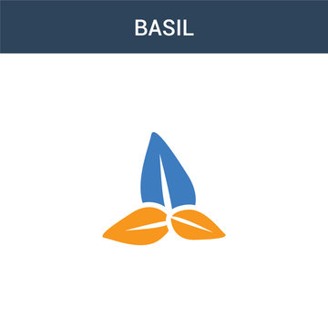 Two Colored Basil Concept Vector Icon. 2 Color Basil Vector Illustration. Isolated Blue And Orange Eps Icon On White Background.