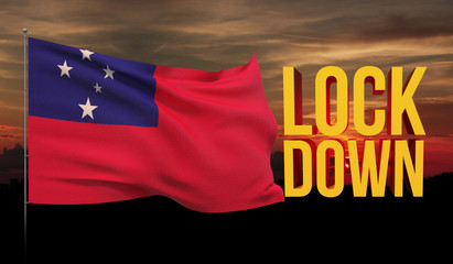 Coronavirus COVID-19 lockdown concept with waving national flag of Samoa. Pandemic 3D illustration.