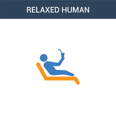 two colored relaxed human concept vector icon. 2 color relaxed human vector illustration. isolated blue and orange eps icon on white background.
