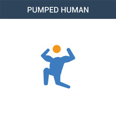 two colored pumped human concept vector icon. 2 color pumped human vector illustration. isolated blue and orange eps icon on white background.