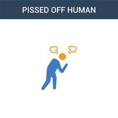 two colored pissed off human concept vector icon. 2 color pissed off human vector illustration. isolated blue and orange eps icon on white background.