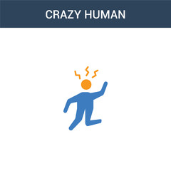 two colored crazy human concept vector icon. 2 color crazy human vector illustration. isolated blue and orange eps icon on white background.