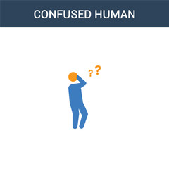 two colored confused human concept vector icon. 2 color confused human vector illustration. isolated blue and orange eps icon on white background.