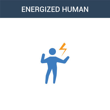 Two Colored Energized Human Concept Vector Icon. 2 Color Energized Human Vector Illustration. Isolated Blue And Orange Eps Icon On White Background.