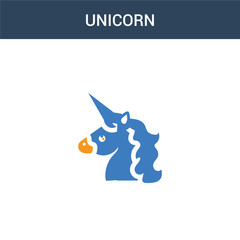 two colored Unicorn concept vector icon. 2 color Unicorn vector illustration. isolated blue and orange eps icon on white background.