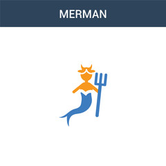 two colored Merman concept vector icon. 2 color Merman vector illustration. isolated blue and orange eps icon on white background.