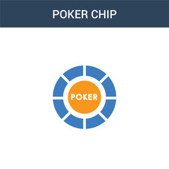 two colored Poker chip concept vector icon. 2 color Poker chip vector illustration. isolated blue and orange eps icon on white background.