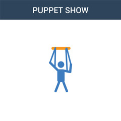two colored Puppet show concept vector icon. 2 color Puppet show vector illustration. isolated blue and orange eps icon on white background.