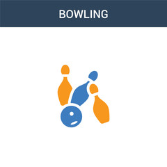 two colored Bowling concept vector icon. 2 color Bowling vector illustration. isolated blue and orange eps icon on white background.