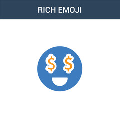 two colored Rich emoji concept vector icon. 2 color Rich emoji vector illustration. isolated blue and orange eps icon on white background.