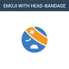 two colored Emoji With Head-Bandage emoji concept vector icon. 2 color Emoji With Head-Bandage emoji vector illustration. isolated blue and orange eps icon on white background.
