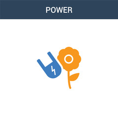 two colored power concept vector icon. 2 color power vector illustration. isolated blue and orange eps icon on white background.