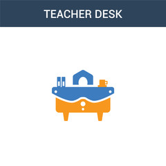 Obraz premium two colored Teacher desk concept vector icon. 2 color Teacher desk vector illustration. isolated blue and orange eps icon on white background.
