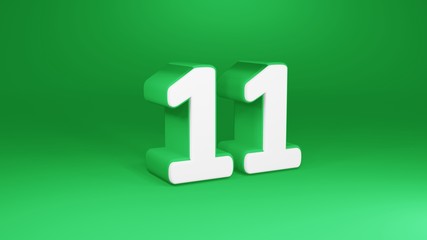 Number 11 in white on green background, isolated number 3d render