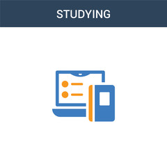 Fototapeta premium two colored Studying concept vector icon. 2 color Studying vector illustration. isolated blue and orange eps icon on white background.