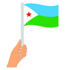 Flag of Djibouti  . Hand holding a Djibouti    flag - vector icon.