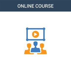 two colored Online course concept vector icon. 2 color Online course vector illustration. isolated blue and orange eps icon on white background.