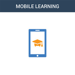 two colored mobile learning concept vector icon. 2 color mobile learning vector illustration. isolated blue and orange eps icon on white background.