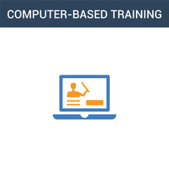two colored computer-based training concept vector icon. 2 color computer-based training vector illustration. isolated blue and orange eps icon on white background.