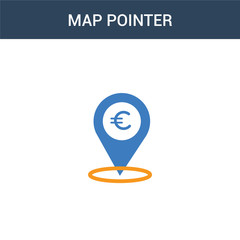 two colored Map pointer concept vector icon. 2 color Map pointer vector illustration. isolated blue and orange eps icon on white background.