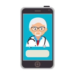medicine online with doctor male in smartphone vector illustration design