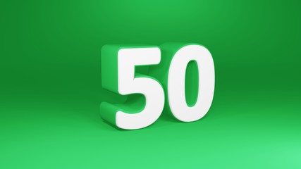 Number 50 in white on green background, isolated number 3d render