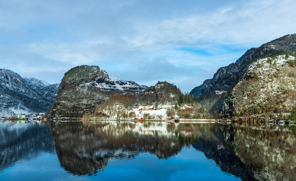 Reflection of a small town on Osterfjord