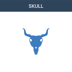 two colored Skull concept vector icon. 2 color Skull vector illustration. isolated blue and orange eps icon on white background.
